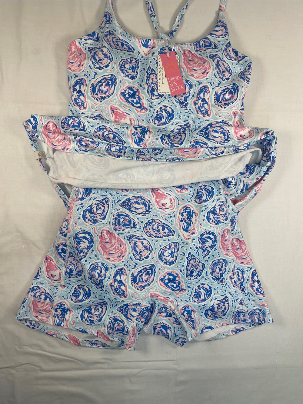 Simply Southern Blue Pink Navy Shell motif tank dress NWT L swim preppy tennis - Picture 4 of 8